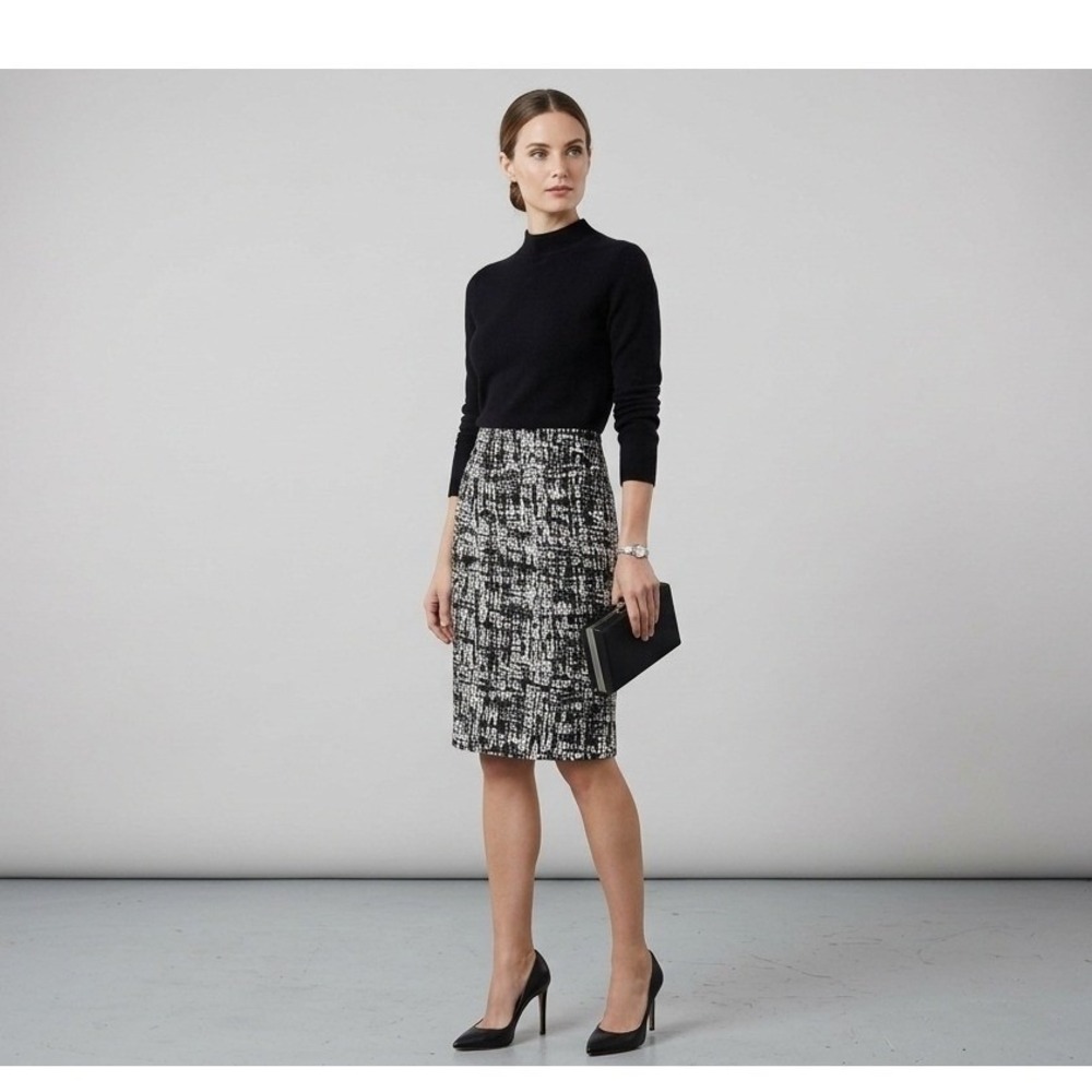 Escada Skirt Women Black White Textured Lace Pencil Geometric Pattern Romania 36